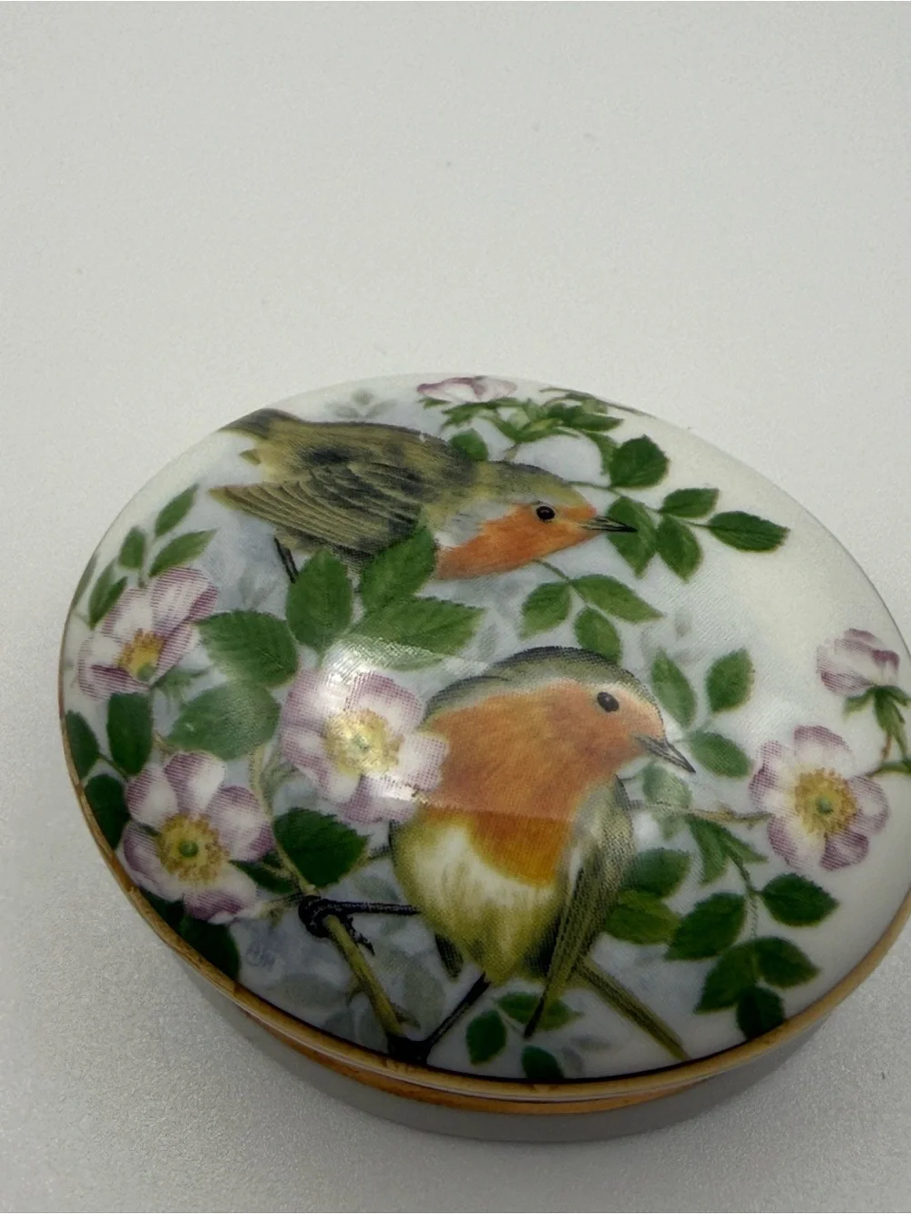 Vintage Falcon China Staffordshire England Robin Bird Porcelain Trinket Box